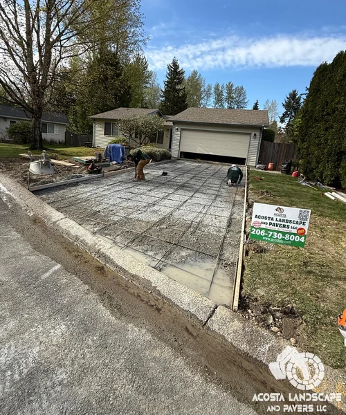 Modern Entry & Driveway Renovation Concrete Drive & Illuminated Paver Walkway in Bothell 